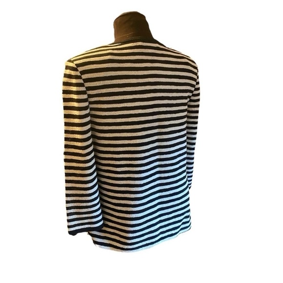 St. John Black and Off White Striped Wool Blend Knit Cardigan Sweater size 6 - Picture 8 of 11